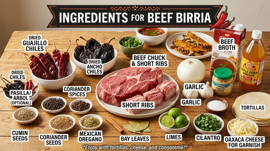 Ingredients for Beef Birria