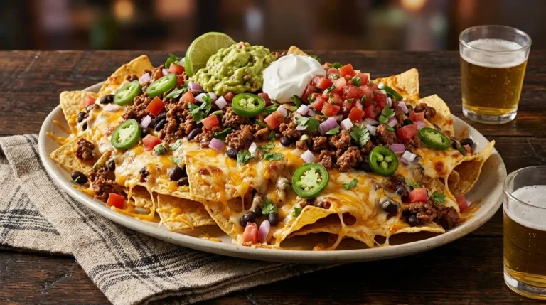 Loaded Nachos Recipe – Ultimate Cheesy Beef Nachos with Beans, Salsa & Fresh Toppings (Restaurant Style)