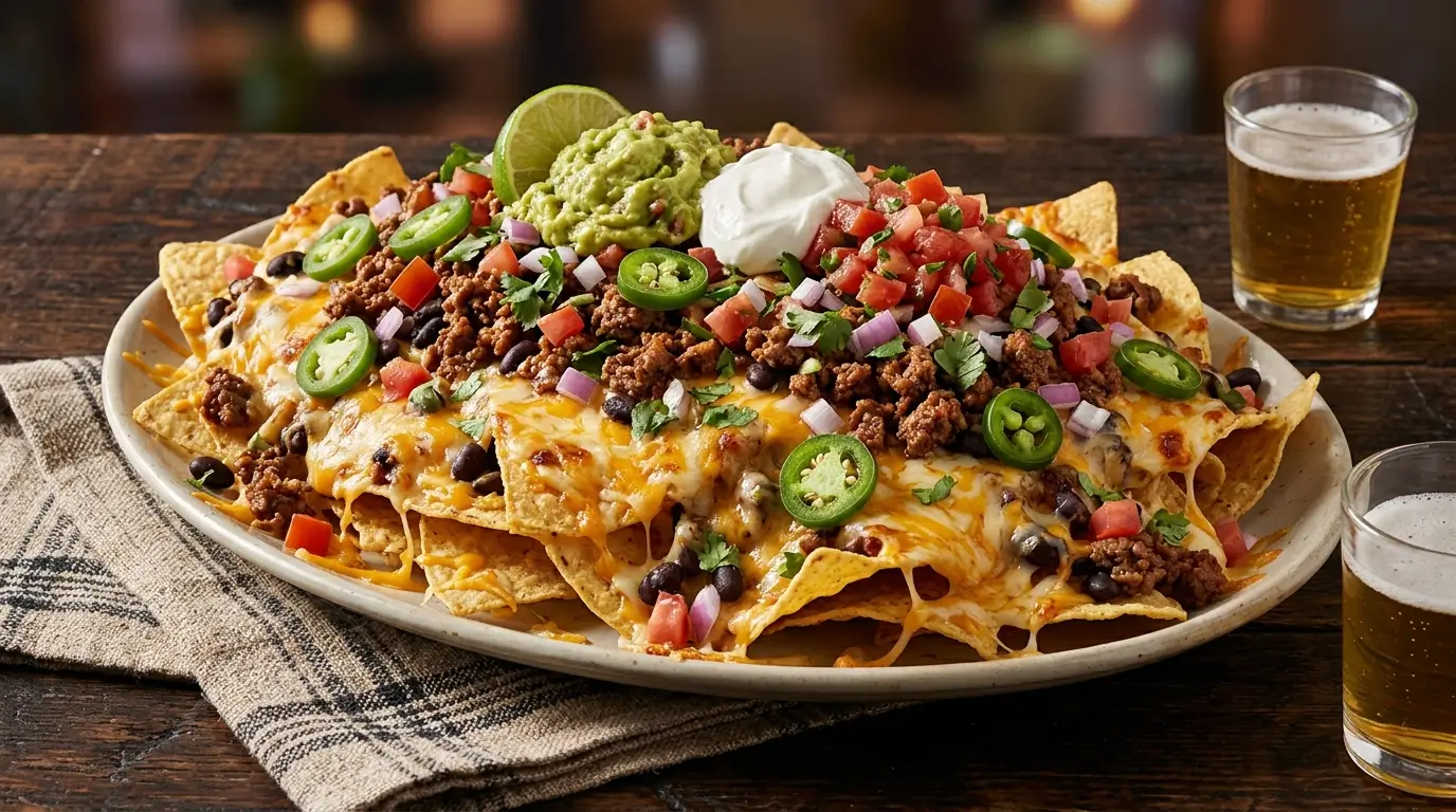 Loaded Nachos Recipe – Ultimate Cheesy Beef Nachos with Beans, Salsa & Fresh Toppings (Restaurant Style)