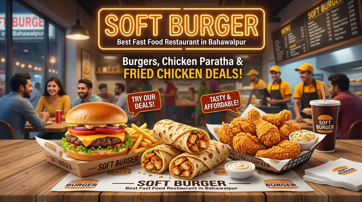 Discover Soft Burger in Bahawalpur for delicious burgers, chicken paratha, fried chicken, value deals, and fast, fresh meals daily.