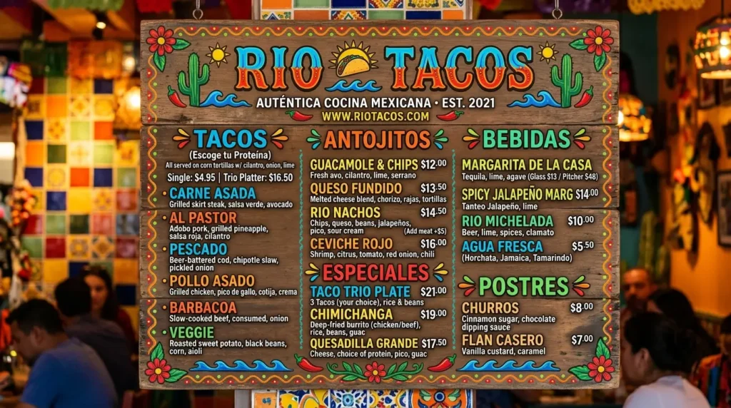 Rio Tacos Menu