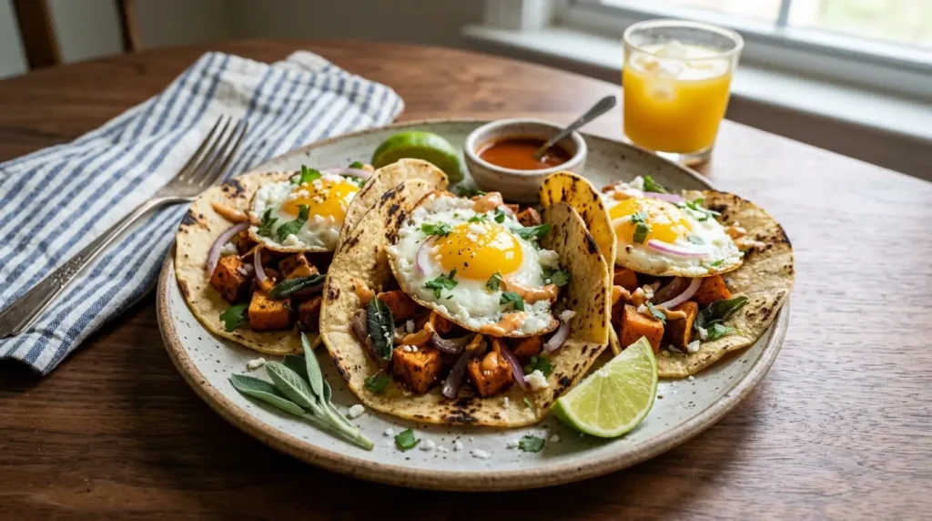 Sweet Potato, Sage & Fried Egg Breakfast Tacos
