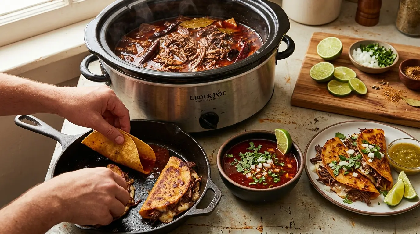 Crock Pot Birria Tacos Recipe with Rich, Flavorful Consommé