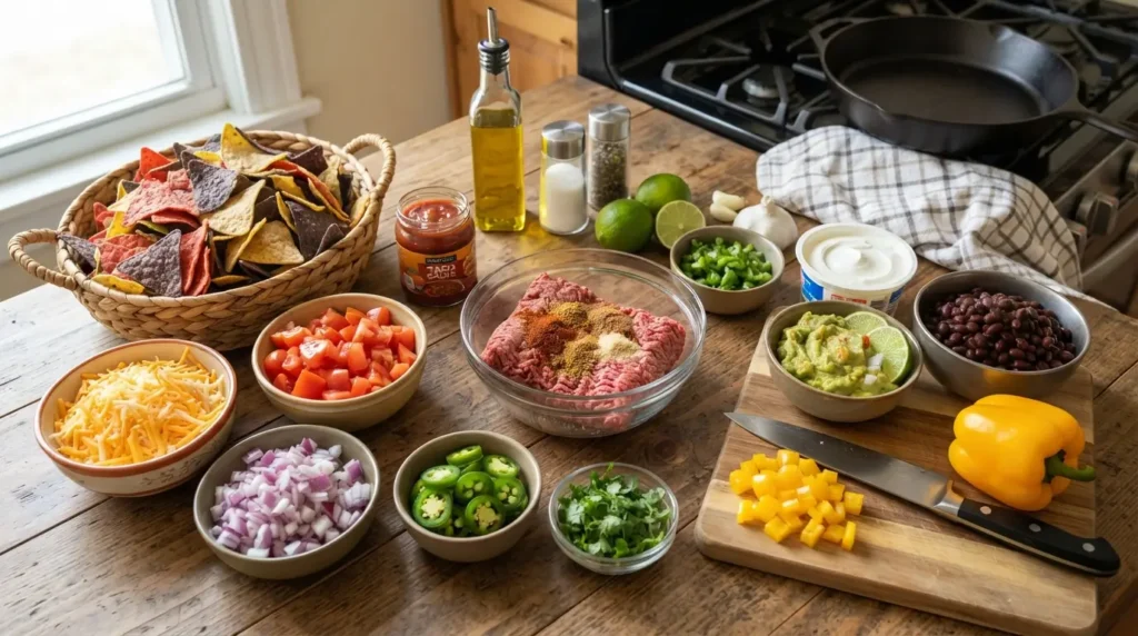 Ingredients for Loaded Hamburger Nachos