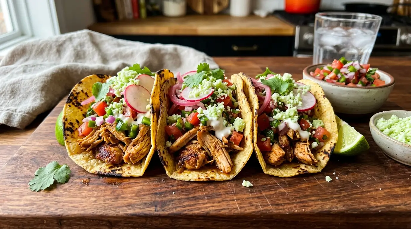 Great Chicken Taco Recipe With Juicy Seasoned Chicken, Fresh Salsa, Cheese & Tasty Toppings